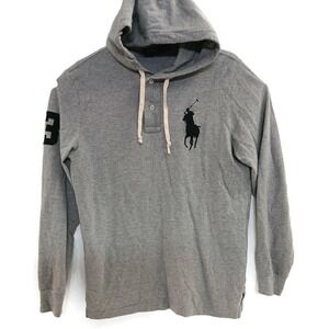Polo Ralph Lauren Hooded Henley Shirt Mens Small Gray‎ Big Pony 3 Sleeve Cotton
